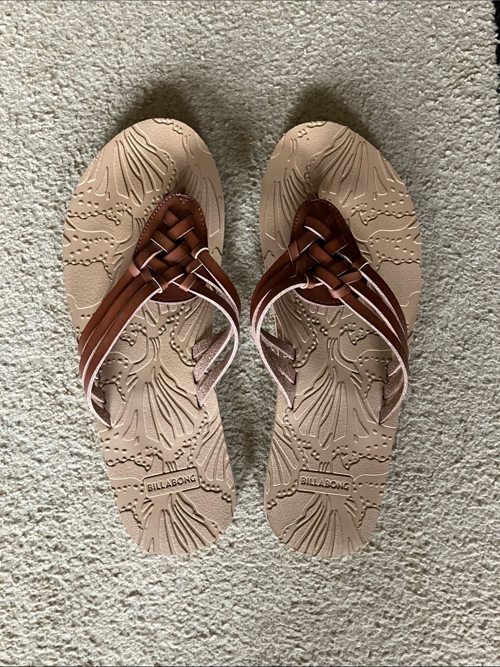 Billabong Women's Tan Footbed with Brown Braided Straps Sandals
